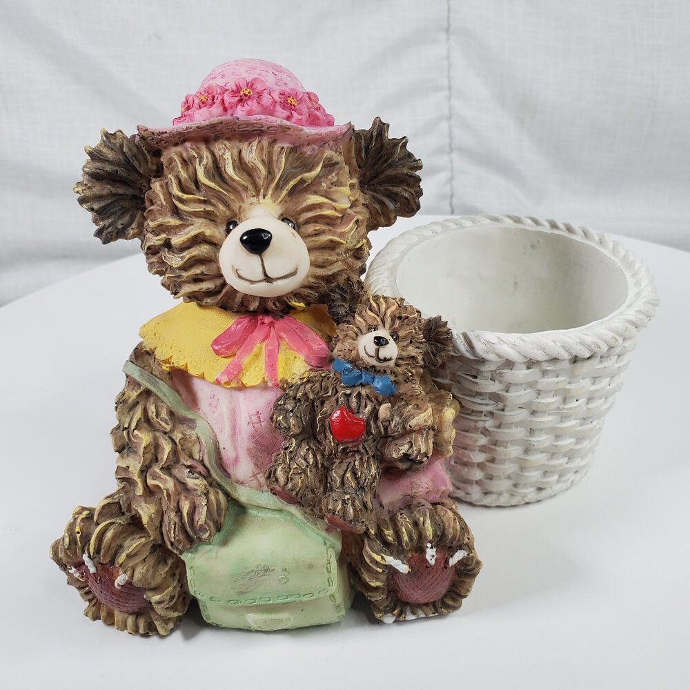 Vintage Teddy Bear with Basket Planter